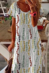 Short Sleeve Ankle-Length Scoop Split Mid Waist Women's Dress Ins street