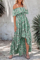 Off Shoulder Floor-Length Half Sleeve Women's Dress Ins street