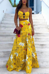 Floral Crop Top & A-Line Skirt Two-Piece Set Ins street