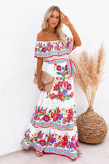 Trendy Off Shoulder Malamala Print Maxi Dress Ins street