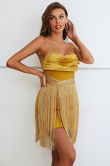 Lizu Strapless Fringe Cocktail Mini Bandage Dress Ins Street
