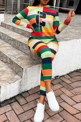 Multicolored Patchwork Drawstring Detail Hoodie and Joggers Set Ins Street