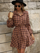Plaid Drawstring Waist Button Front Shirt Dress Ins Street