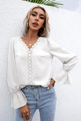 Lace Trim Flounce Sleeve Blouse Ins Street