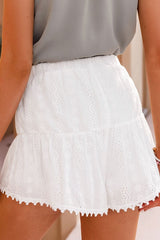 White Eyelet Lace Summer Shorts Ins street