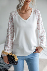 Leopard Baseball Sleeve Waffle Knit Tee Ins Street