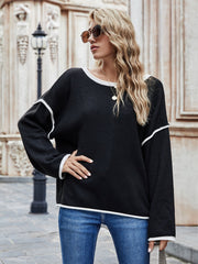 Dropped Shoulder Boat Neck Long Sleeve Sweater Ins Street