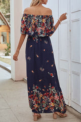Half Sleeve Patchwork Off Shoulder Floor-Length Spring Women's Dress Ins street