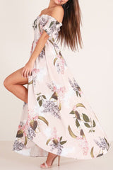 Short Sleeve Floor-Length Off Shoulder Pleated Expansion Women's Dress Ins street