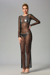 Devin Long Sleeve Embellished Maxi Dress Ins Street