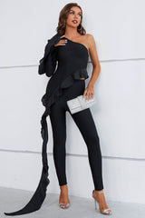 Macoy One Shoulder Draped Bandage Pant Sets Ins Street