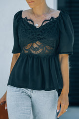 Lace Smocked Puff Sleeve Peplum Top Ins Street