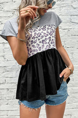 Leopard Color Block Babydoll Tee Shirt Ins Street