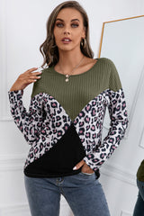 Leopard Patch Color Block Ribbed Top Ins Street