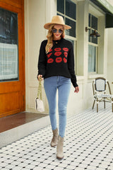 Lip Graphic Slit Dropped Shoulder Sweater Ins Street