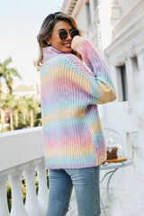 Multicolored Rib-Knit Turtleneck Sweater Ins Street