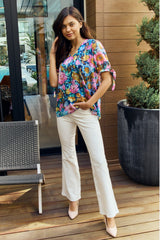 Petal Dew Full Size Floral V-Neck Tie Detail Blouse Ins Street