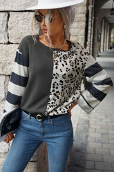 Leopard Striped Round Neck Long Sleeve Tee Ins Street