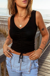 Drawstring Hem Ribbed Cropped Tank Ins Street