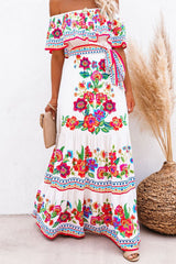 Trendy Off Shoulder Malamala Print Maxi Dress Ins street