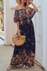 Half Sleeve Patchwork Off Shoulder Floor-Length Spring Women's Dress Ins street