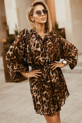 Leopard Buttoned Balloon Sleeve Dress Ins Street