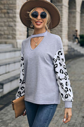 Leopard Print Cutout Long Sleeve Tee Ins Street