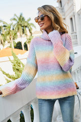 Multicolored Rib-Knit Turtleneck Sweater Ins Street