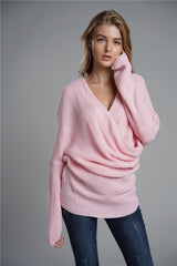 Dropped Shoulder Surplice Sweater Ins Street