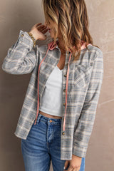 Plaid Drawstring Hooded Shirt Jacket Ins Street