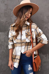 Plaid Curved Hem Dropped Shoulder Shirt Jacket Ins Street