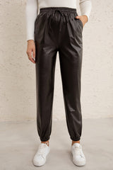 Elastic Waist PU Leather Joggers Ins Street