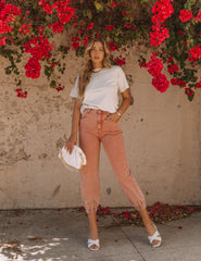 Mara Vintage Wash Denim Joggers - Powder Brick Ins Street