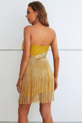 Lizu Strapless Fringe Cocktail Mini Bandage Dress Ins Street