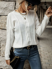 Dropped Shoulder Round Neck Cable-Knit Sweater Ins Street
