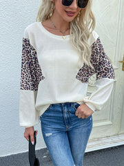 Leopard Color Block Waffle Knit Top Ins Street