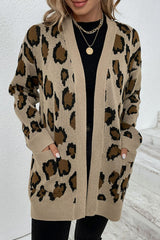 Leopard Print Ribbed Trim Dropped Shoulder Longline Cardigan Ins Street