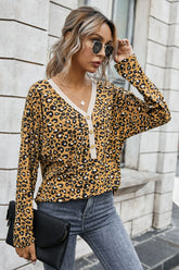 Leopard Buttoned Contrast Trim Top Ins Street