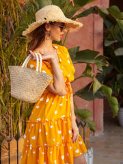 Yellow V-neck casual dress Ins street