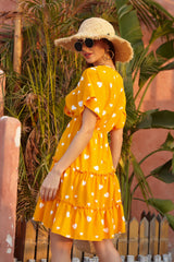 Yellow V-neck casual dress Ins street