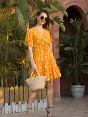 Yellow V-neck casual dress Ins street