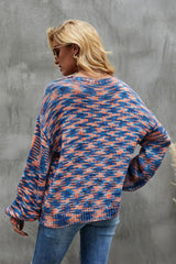 Multicolored Balloon Sleeve V-Neck Sweater Ins Street