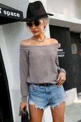 Off-Shoulder Waffle Knit Top Ins Street