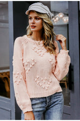 Pom-Pom Heart Knit Sweater Ins street