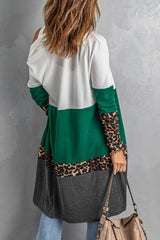 Leopard Color Block Open Front Longline Cardigan Ins Street
