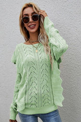 Openwork Round Neck Ruffled Sweater Ins Street