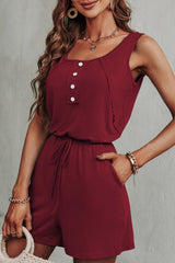 Exposed Seam Decorative Button Sleeveless Romper Ins Street