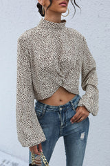 Leopard Print Mock Neck Crop Top Ins Street