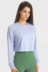 Dropped Shoulder Round Neck Cropped Sports Top Ins Street
