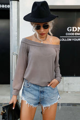 Off-Shoulder Waffle Knit Top Ins Street